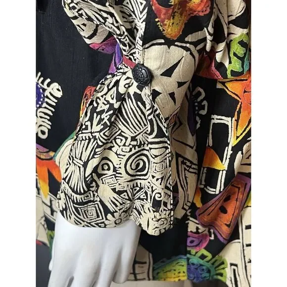 vtg Laura Kieffer‎ Susan Burrowes Artsy Women's 14 Rayon Open Front Cardigan - Picture 10 of 11